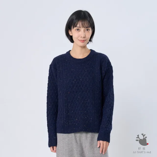 【so that’s me 好我】Jane麻花彩點圓領復古針織衫(深藍)