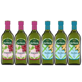 【Olitalia 奧利塔】葡萄籽油x3瓶+玄米油x3瓶(1000mlx6瓶-禮盒組)