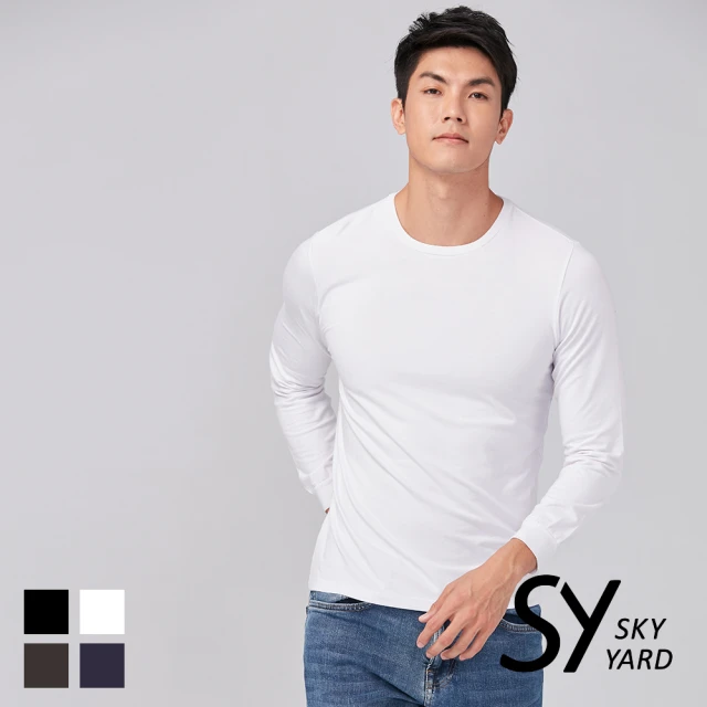 SKY YARD GABBIANO彈性棉圓領九分袖發熱衣(白色)