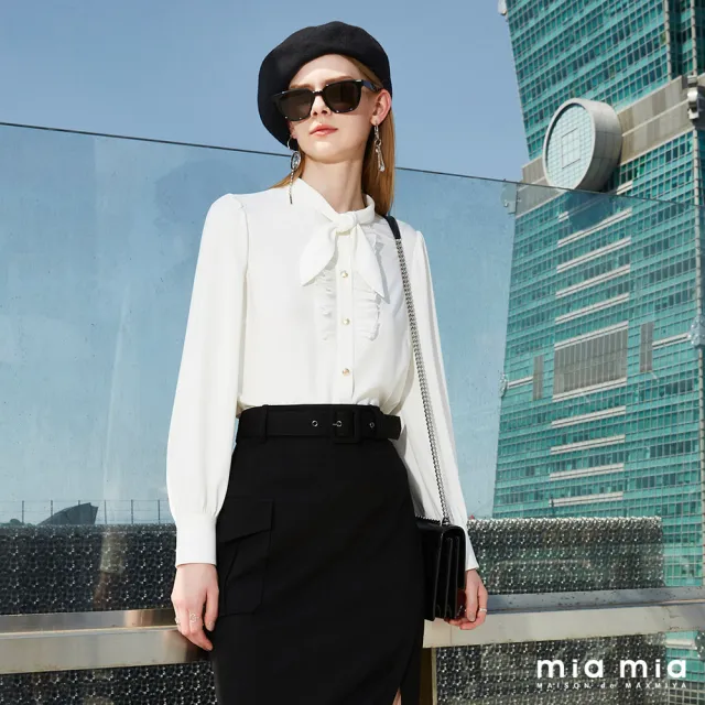 【mia mia】領巾綁帶小澎袖襯衫