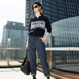 【mia mia】菱格幾何牛仔錐形褲