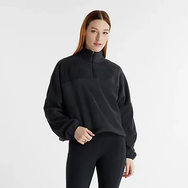 【NEW BALANCE】NB 立領刷毛上衣 長袖上衣 大學T 女款 黑色(WT43529BK-F)