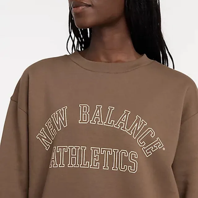 【NEW BALANCE】NB 文字刷毛上衣 長袖上衣 大學T 女款 咖啡色(WT43516DUO-F)