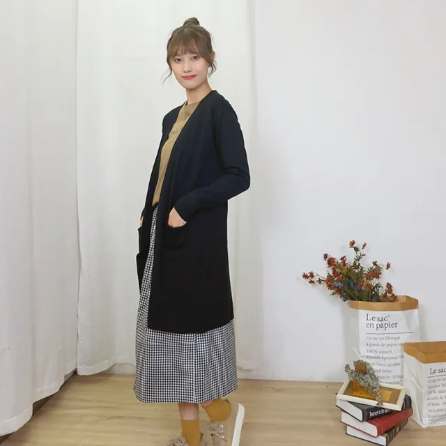 【Hana Mokuba】花木馬日系女裝簡約後開叉長版針織外套(外套)
