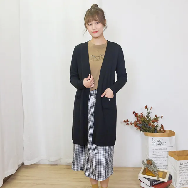 【Hana Mokuba】花木馬日系女裝簡約後開叉長版針織外套(外套)