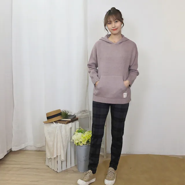 【Hana Mokuba】花木馬日系女裝鬆緊腰彈力磨毛格紋長褲(長褲)