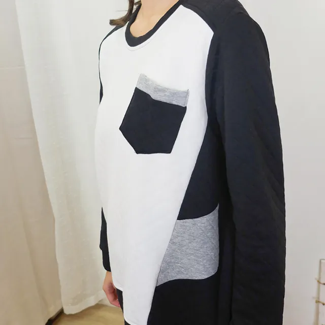 【Hana Mokuba】花木馬日系女裝菱紋絎縫撞色拼接休閒大學T(T恤)