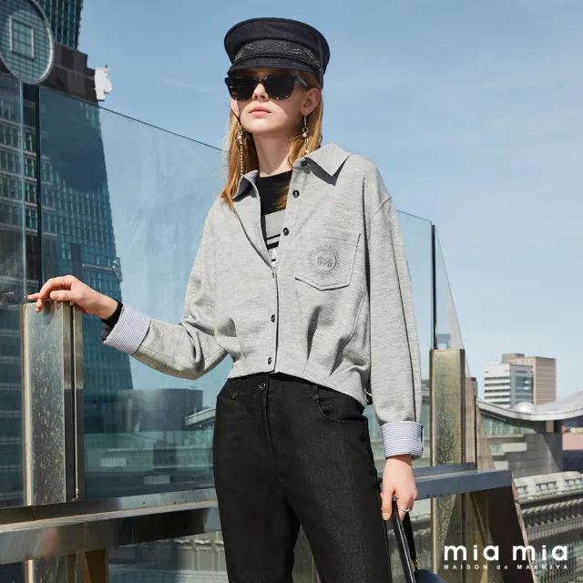 【mia mia】襯衫領打褶短版上衣
