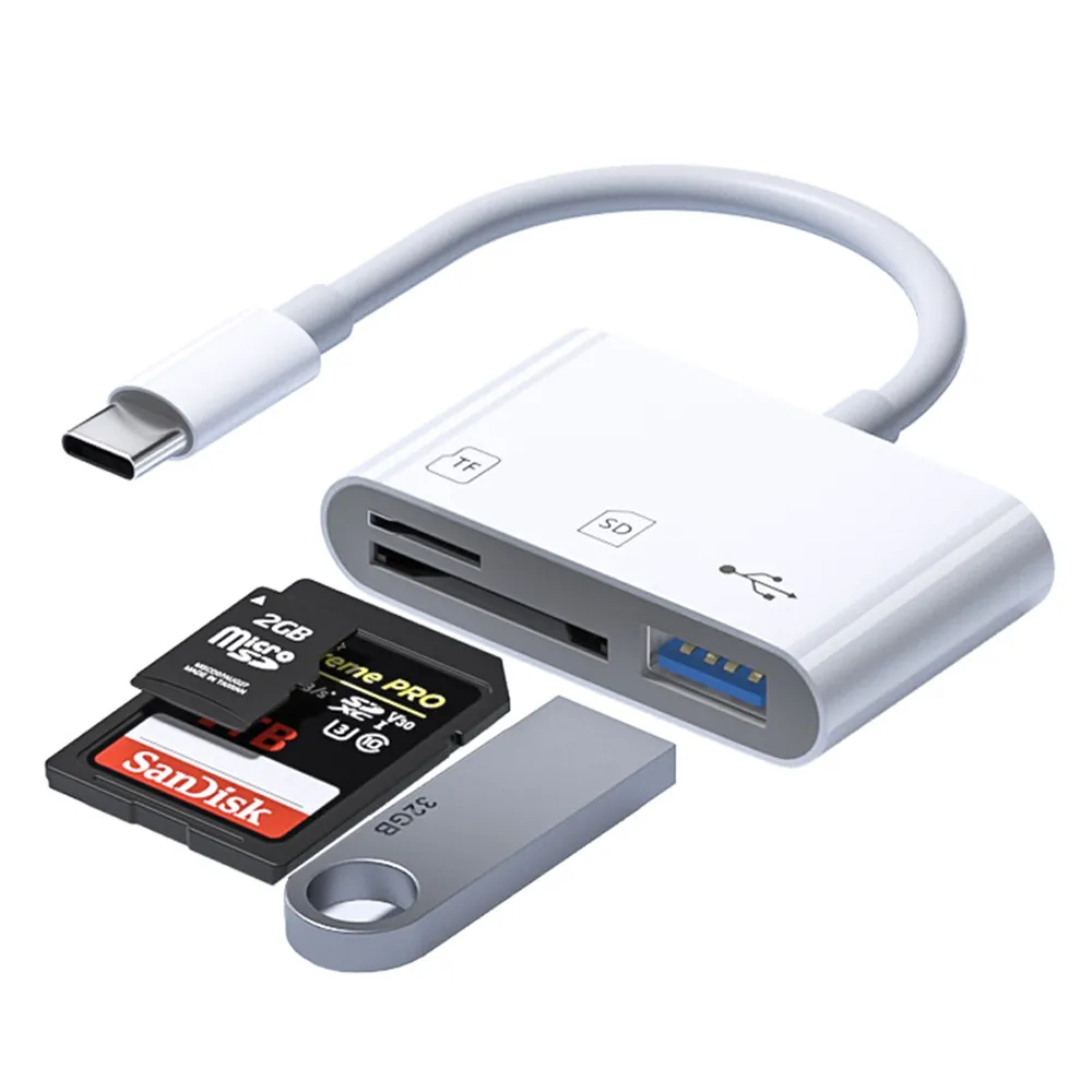 【Ouboo】Type-C轉TF+SD+USB三合一讀卡器 otg記憶體卡 電腦相機sd tf卡讀卡器 禮物(USB傳輸/迷你便攜)