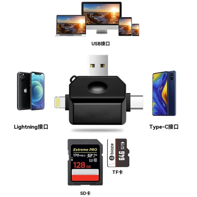 【Ouboo】五合一讀卡器 手機電腦兩用 Lightning/Type-C/USB TF/SD讀卡 即插即用 高速傳輸轉接器