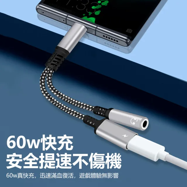 【Nil】60W Type-c充電+3.5mm二合一轉接頭 音頻轉接器 手機耳機轉接線