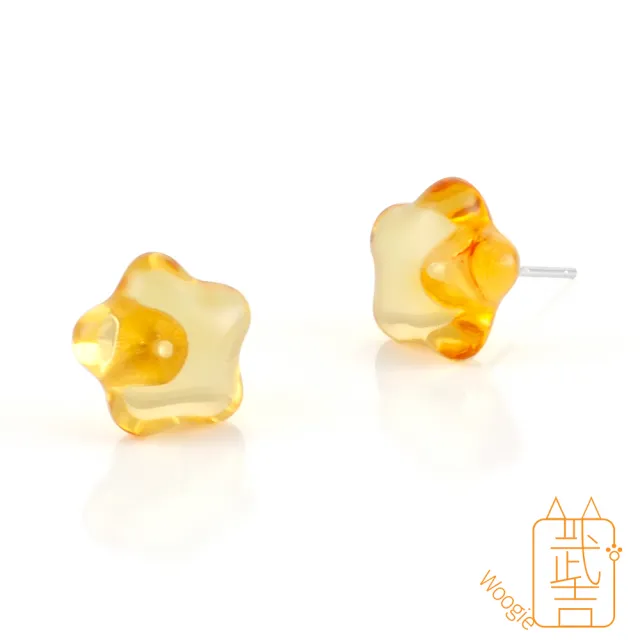 【Woogie武吉珠寶】琥珀蜜蠟手作星星造型金珀耳環(淨水12mm)