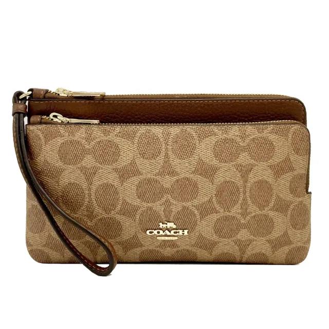【COACH】C LOGO長夾式雙層大手拿包/零錢包(焦糖)