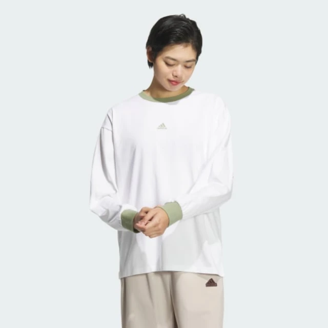 adidas 愛迪達 長袖上衣 女 寬鬆版型 WORD LS TEE 白綠 JG5713(S2863)