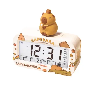 【準時水豚】卡皮巴拉夜光鬧鐘(溫度計 時鐘 鬧鈴 電子鐘 貪睡鐘 兒童 數字鐘 禮物 小夜燈)