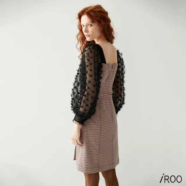 【iROO】立體花網紗袖洋裝