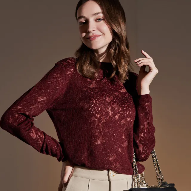 【SiOHER 熹歐禾】現貨 羊毛編織鏤空蕾絲精品上衣(女裝/半高領/羊毛上衣)