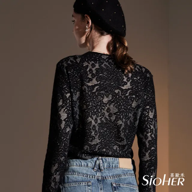 【SiOHER 熹歐禾】現貨 羊毛編織鏤空蕾絲精品上衣(女裝/半高領/羊毛上衣)