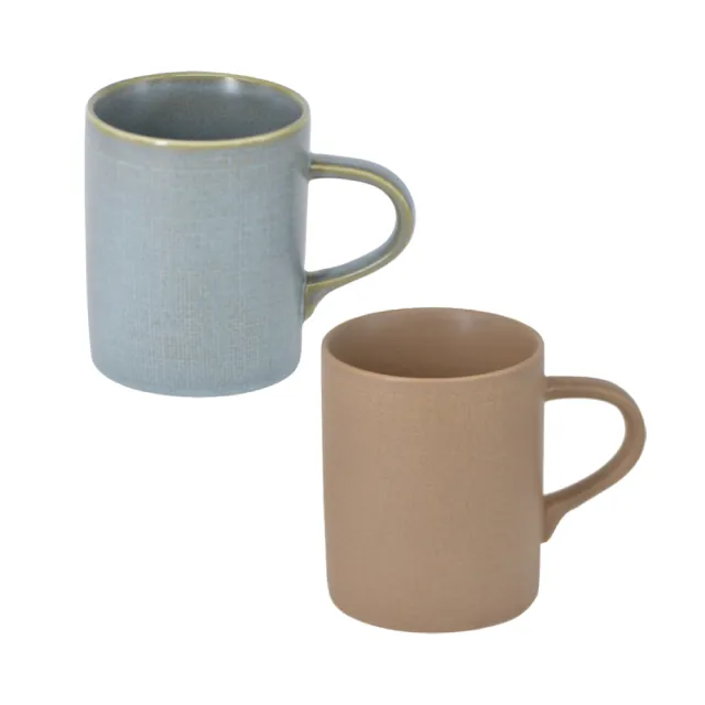 【YU Living 信歐傢居】陶瓷手工壓紋窯變釉馬克杯二件組 380ml(二件一組.2色任選/水杯 早餐咖啡杯)