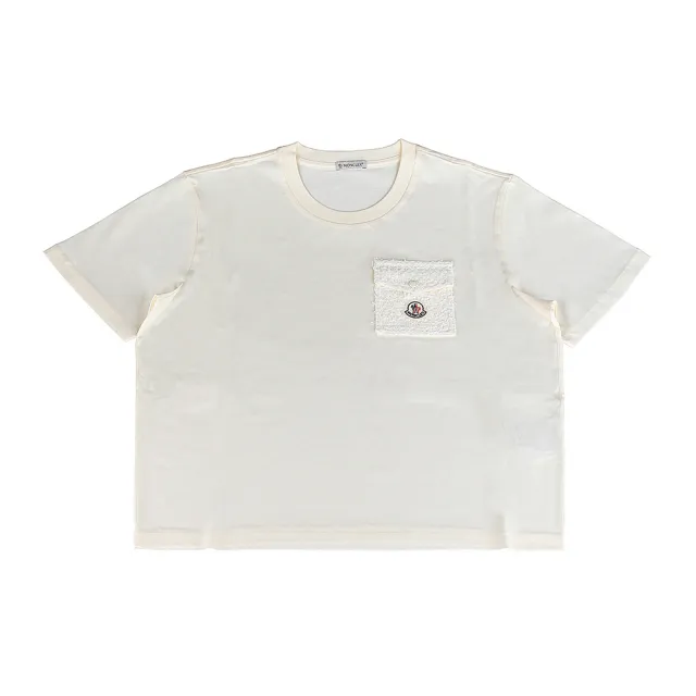 【MONCLER】MONCLER布章LOGO胸前口袋純棉短袖T恤(女款/白)