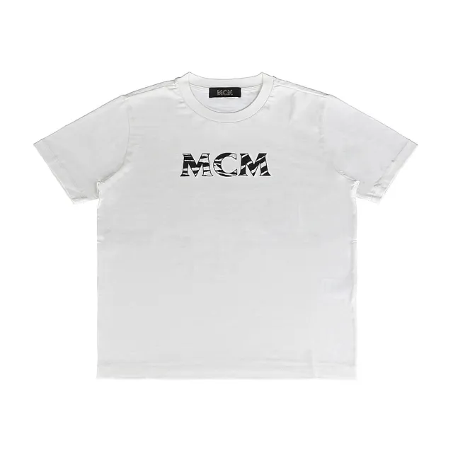 【MCM】MCM燙印LOGO斑馬條紋純棉短袖T恤(男款/象牙白)
