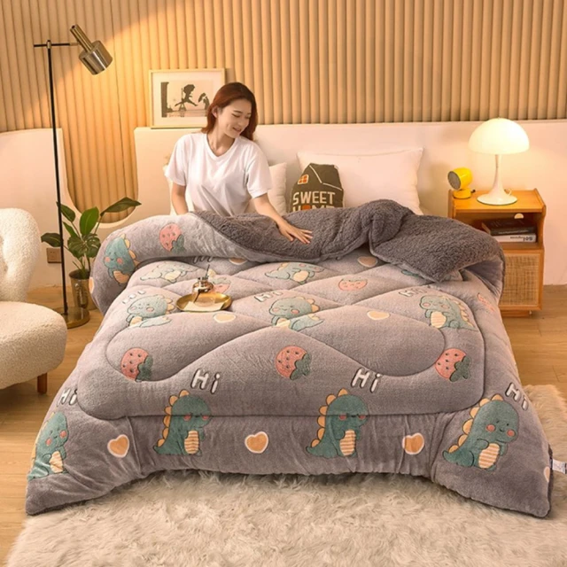 福利品3秒速熱加厚羊羔絨棉被200*230CM8斤(兔子藍)