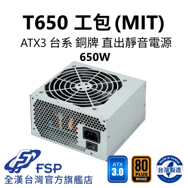 FSP 全漢 T650 MIT ATX3 銅牌電源 環保工業包裝(台灣製造/台系電容)