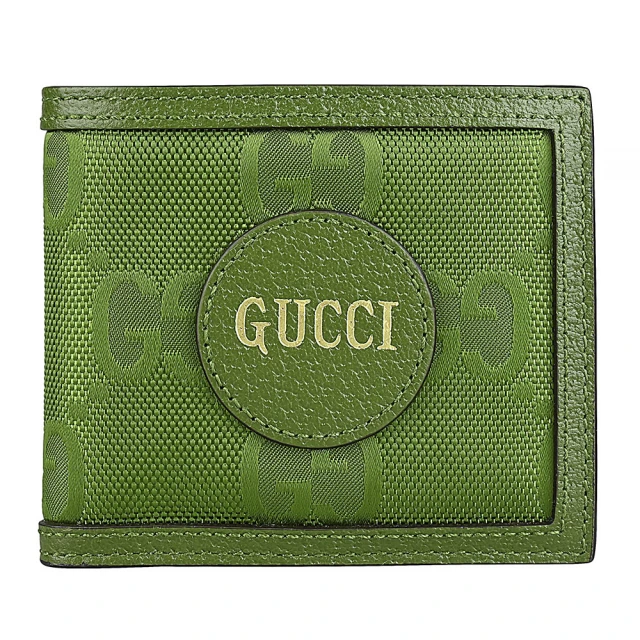 GUCCI 古馳 GUCCI Off the Grid系列燙印金字LOGO尼龍拼接牛皮8卡對折短夾(森林綠)