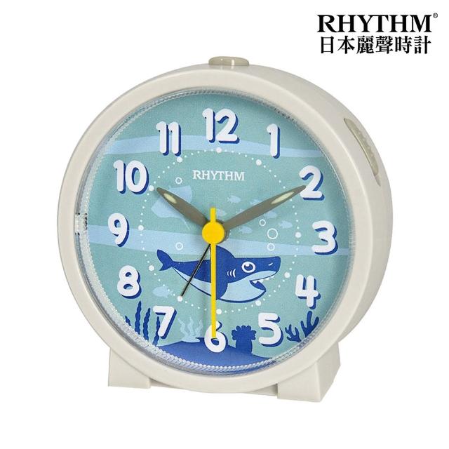 【RHYTHM 麗聲】官方直營 卡通面板貪睡夜燈孩童臥室必備靜音鬧鐘(海底鯊魚)