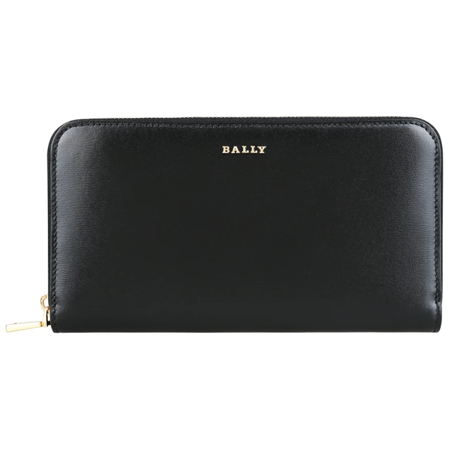 BALLY BALLY Lovenor金字燙印LOGO髮絲紋牛皮12卡拉鍊長夾(黑)