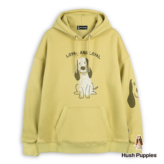 Hush Puppies 女裝 帽T 版手繪風狗寬版帽T(駱黃 / 44202105)