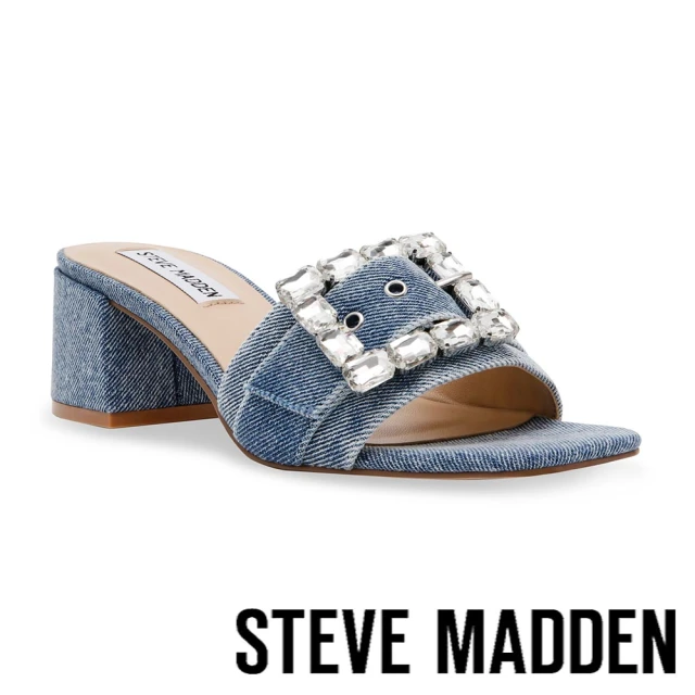 steve madden SANDRE 小香方鑽扣飾涼跟鞋(藍色)