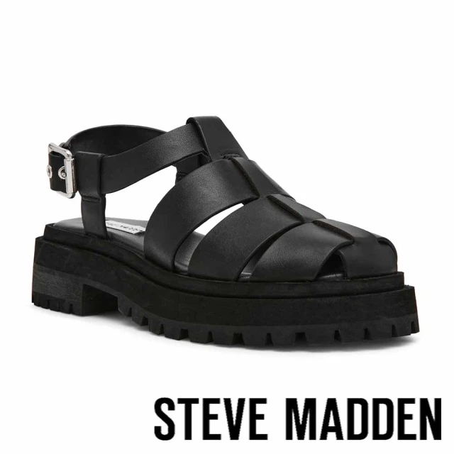 steve madden MARKET 羅馬寬帶厚底涼鞋(黑色)