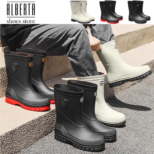 【Alberta】男鞋40-44 厚底雨鞋 中筒防滑防水雨天通勤釣魚廚房工作專用膠鞋男士時尚雨靴 3色