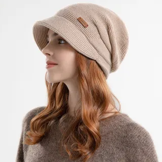 【MoonDy】毛帽 堆堆帽 針織帽 加絨帽 護耳毛帽 月子帽 素色帽 保暖毛帽 保暖套頭帽 顯小 
