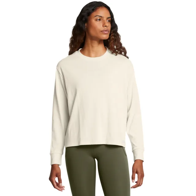 【UNDER ARMOUR】UA 女 HW BOXY 長袖T-Shirt_1387017-110(米白色)