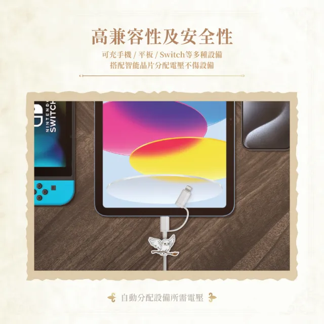 【eiP】哈利波特系列 三合一充電線 嘿美款(Type-C Lightning/ PD快充 QC快充 編織充電線)