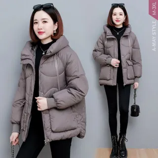 【艾美時尚】中大尺碼女裝 連帽外套 立領連帽大口袋短版仿羽絨保暖鋪棉外套。M-3XL(6色.預購)