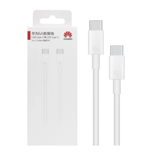 【HUAWEI 華為】原廠CC801 6A Type-C to Type-C 超級快充充電線 1M - 白(盒裝)