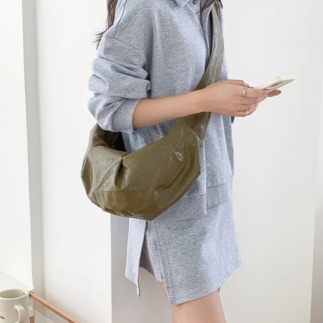 【LEESA】雙11 軟皮包包\餃子包\牛角包\鬆弛感\大容量\休閒背包\流行百搭\肩背包\斜背包\韓國包
