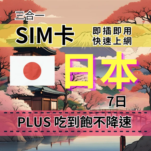 SIM88 7天 日本上網吃到飽 不降速 實體SIM卡 PLUS吃到飽不降速 日本旅遊上網(KDDI電信)