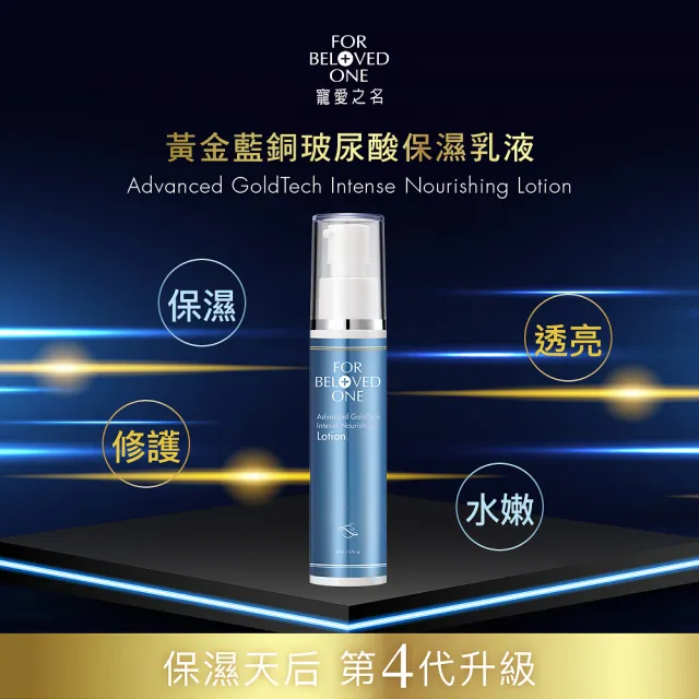【For Beloved One 寵愛之名】黃金藍銅玻尿酸保濕乳液50ml 買一送一(藍銅胜/大小分子玻尿酸/B5/鎖水)
