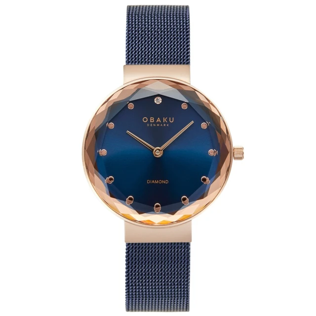 OBAKU 奢華質感鑽石切面設計腕錶-海洋藍(V300LXVLML)