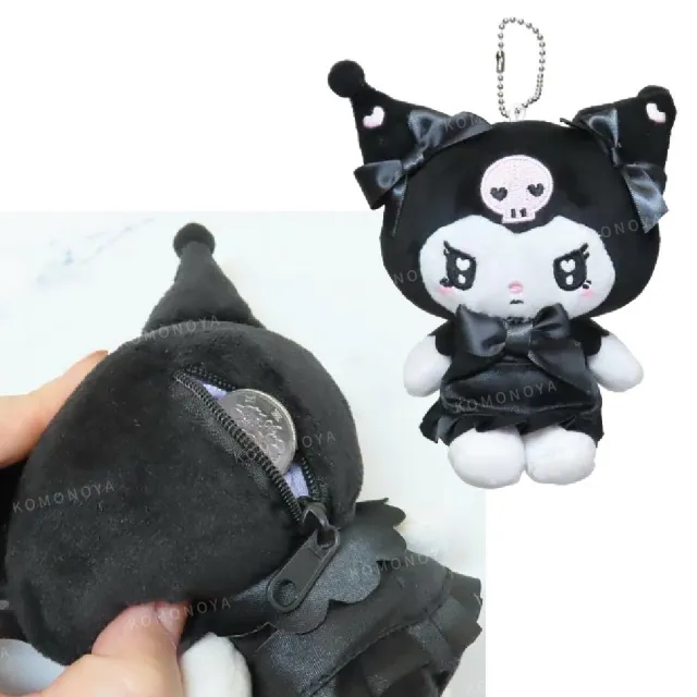【小禮堂】雙11 Sanrio 三麗鷗 絨毛玩偶收納吊飾 - 黑蝴蝶結款 Kitty 酷洛米 美樂蒂(平輸品)