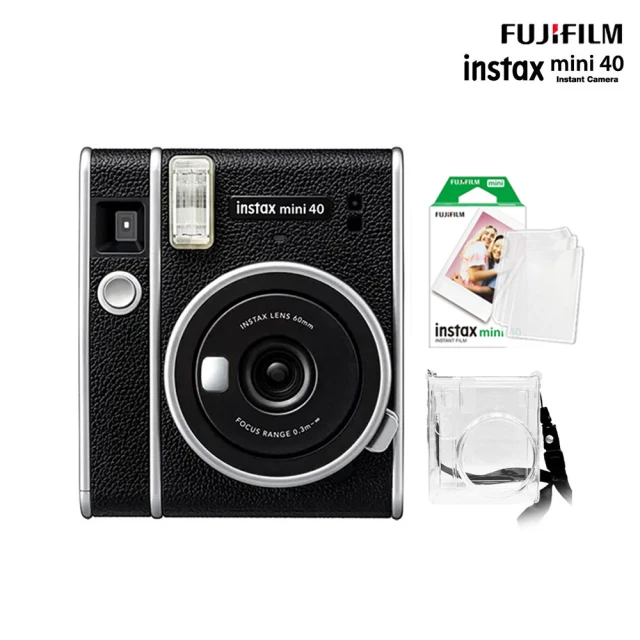 FUJIFILM 富士 instax mini 40 拍立得相機 原廠公司貨(水晶殼10張底片透明保護套20入組合)