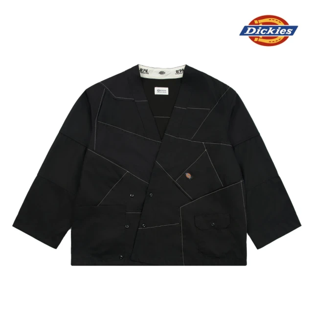 Dickies MAKERS 聯名－男款黑色V領鈕釦式門襟幾何線條設計夾克｜DK011844BLK