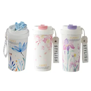 【SUNLY】花語系列陶瓷內膽隨行杯550ML 純陶瓷咖啡杯 辦公杯 水杯(獨立茶倉/密封防漏)
