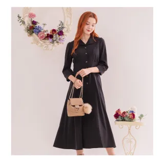 【Iris Girls 艾莉詩】時尚剪裁翻領洋裝-黑色(45612)