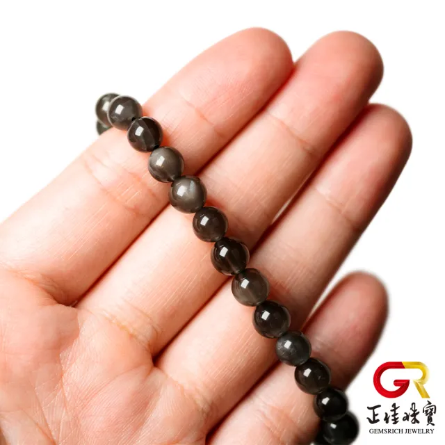 【正佳珠寶】黑月光 高品銀光 6.8-7.3mm 黑月光石手珠｜日本彈力繩