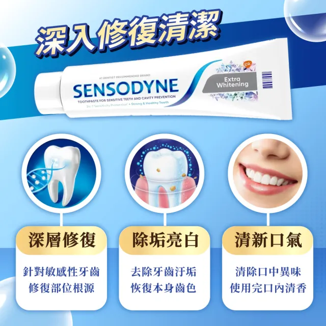 【SENSODYNE 舒酸定】極致亮白配方 長效抗敏牙膏184gx2入